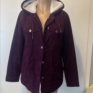 LEVI Strauss Burgundy Color with Hood,Pockets fully Lined women’s  JACKET sz M”